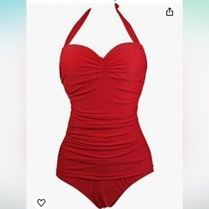 NWOT COCOSHIP red one piece halter top,Front ruched swimsuit,3 XL